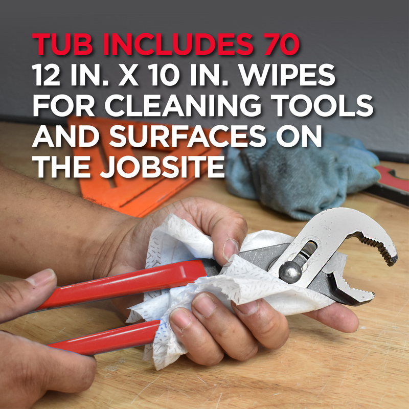 032628453333_INFO_001.jpg - Hercules®  12 in. x 10 in. Multi-Purpose Jobsite Wipes, Dispenser Tub of 70 Towels