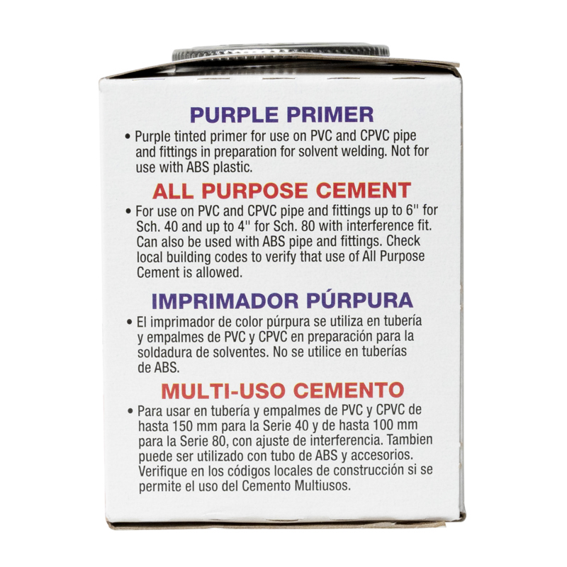 038753302324_L_001.jpg - Oatey® 8 oz. All-Purpose ABS, PVC and CPVC Clear Cement and Purple Primer Handy Pack - 42 Piece Sidestack