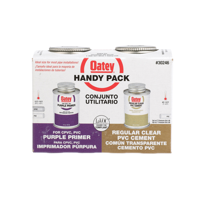 038753302461-01-01.jpg - Oatey® 4 oz. PVC Regular Clear Cement and Purple Primer Handy Pack