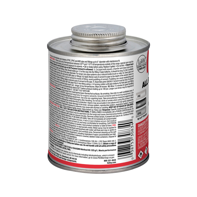 038753308340_I_001.jpg - Oatey® 16 oz. All-Purpose ABS, PVC and CPVC Clear Cement