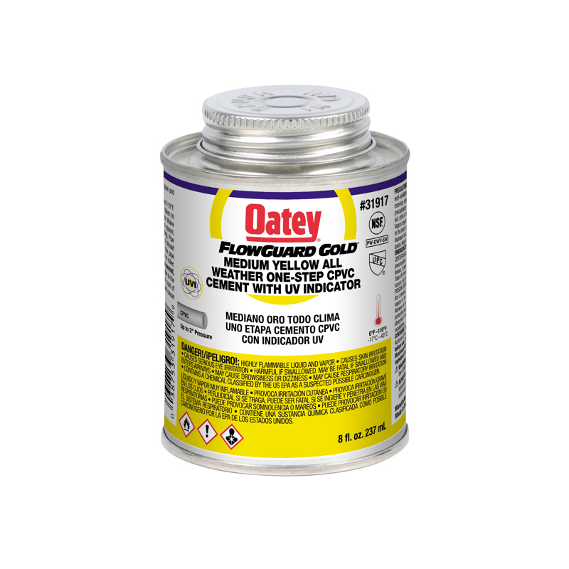038753319179_H_001.jpg - Oatey® 16 oz. CPVC All Weather Flowguard Gold® 1-Step Yellow Cement with Ultraviolet Indicator