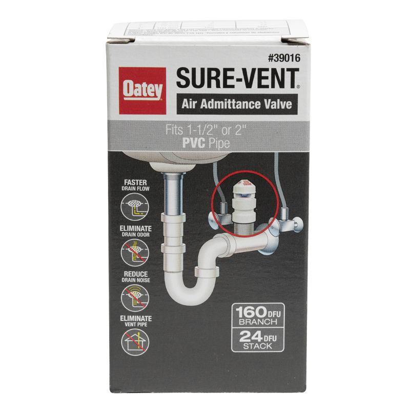 038753390161_P_001.jpg - Oatey® Sure-Vent® 1.5 in. – 2 in. 160 Branch, 24 Stack DFU Air Admittance Valve with PVC Schedule 40 adapter