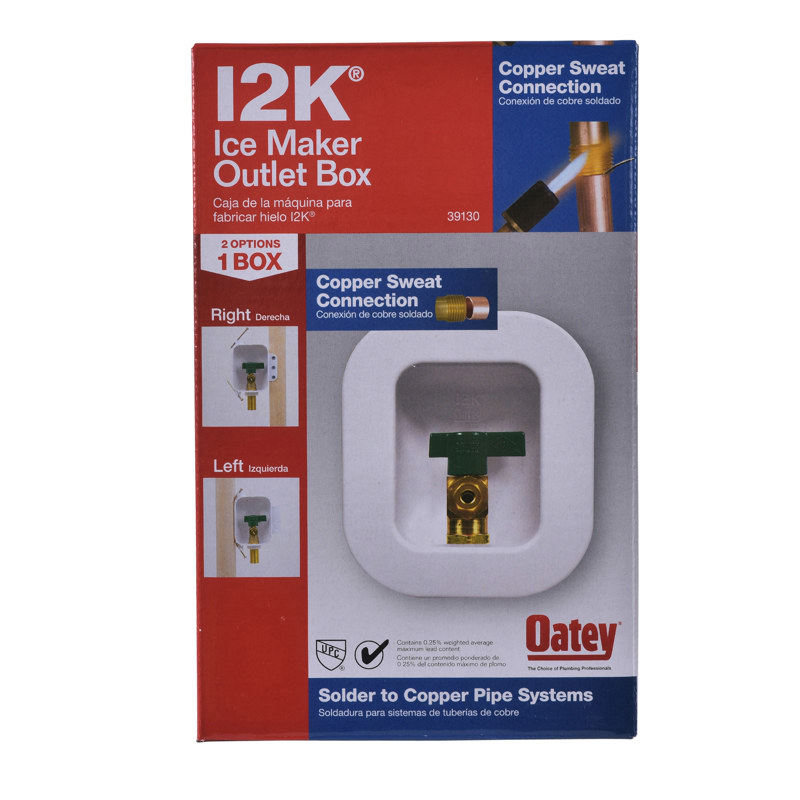 038753391304_P_001.jpg - Oatey® I2K, 1/4 Turn, Copper, Low Lead, Ice Maker Outlet Box - Display Pack