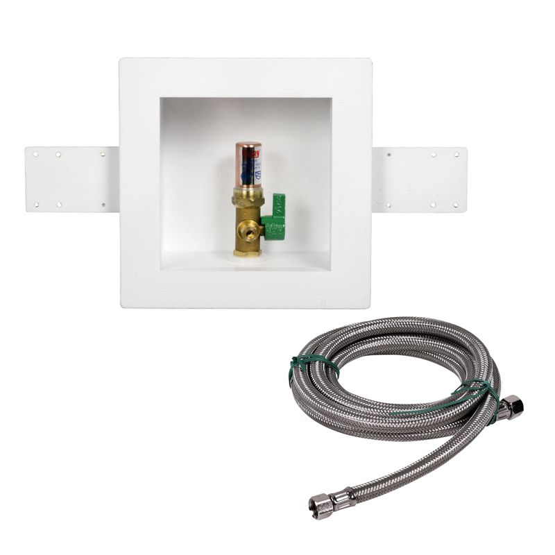 038753391427_H_001.jpg - Oatey® Square, 1/4 Turn, Copper, Hammer, Low Lead, Ice Maker Outlet Box - Standard Pack, 6' SS Hose