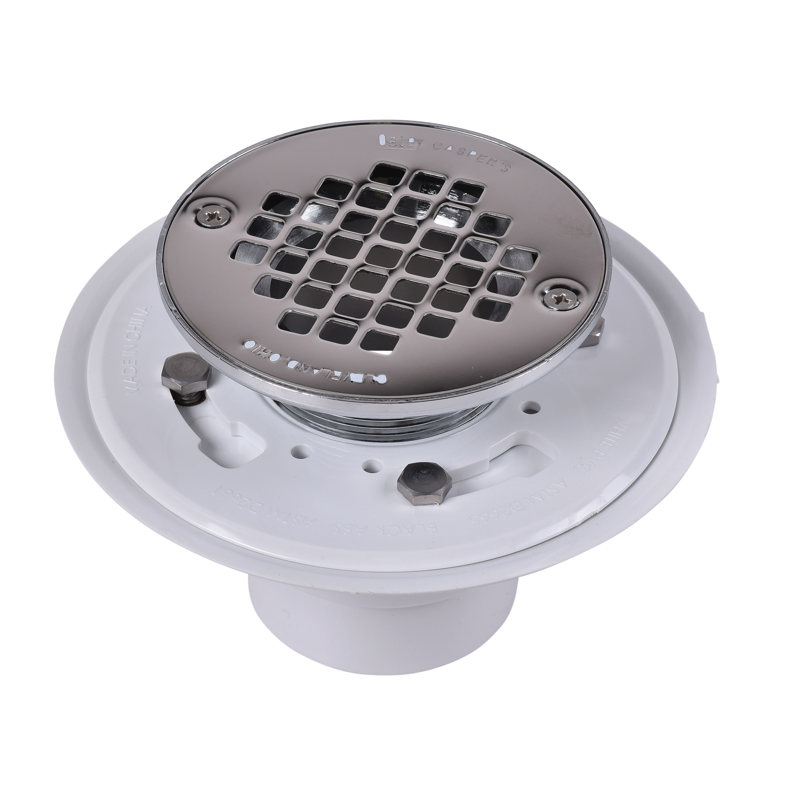 038753422190_H_001.jpg - Oatey® 2 in. or 3 in. PVC Drain with Round Stainless Steel Screw-Tite Strainer and Chrome Plated Brass Barrel