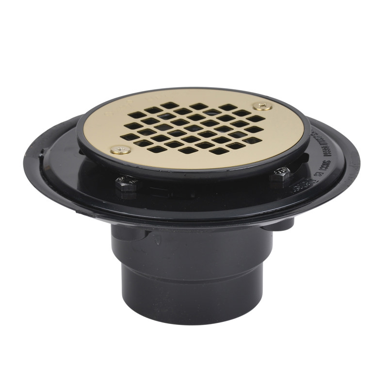 038753423999_H_001.jpg - Oatey® 2 in. or 3 in. ABS Tile Shower Drain Base with Round Ultrashine® PVD Screw-Tite Strainer in Polished Brass