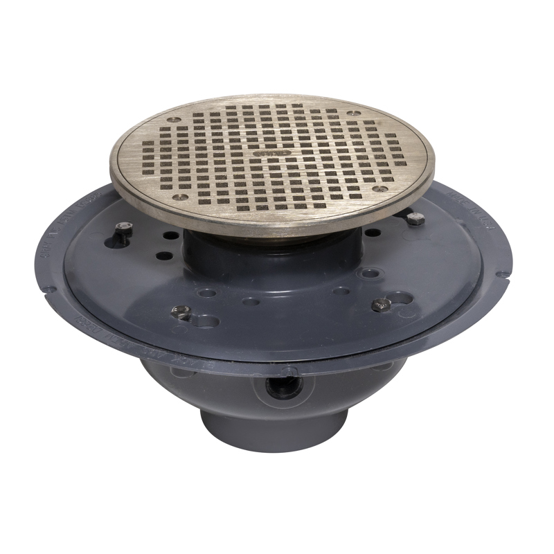 038753723532_H_001.jpg - Oatey® 3" or 4" PVC Adj. Commercial Drain w/ 8" Cast NI Grate & Round Top