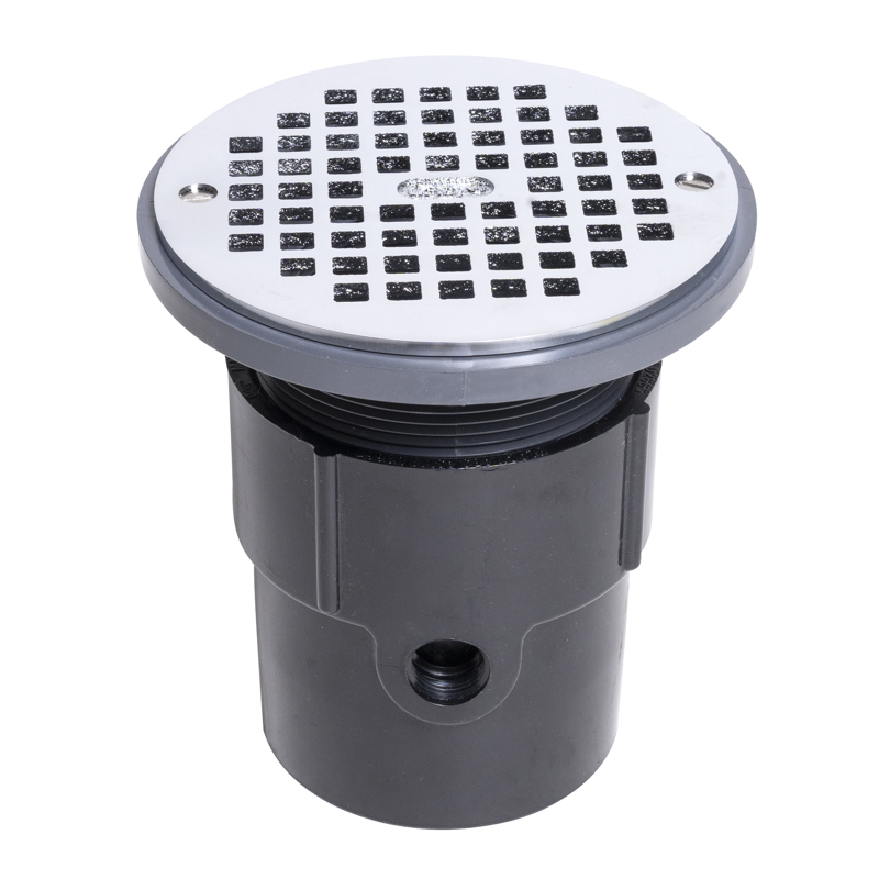 038753821870_H_001.jpg - Oatey® 3" or 4" ABS General Purpose Pipe Fit Drain w/ 6" Cast NI Grate & Round Top