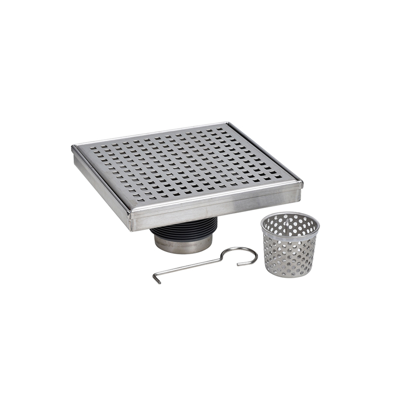 038753905433_H_001.jpg - Designline™ 24 in. Stainless Steel Linear Shower Drain with Matte Black Square Grate