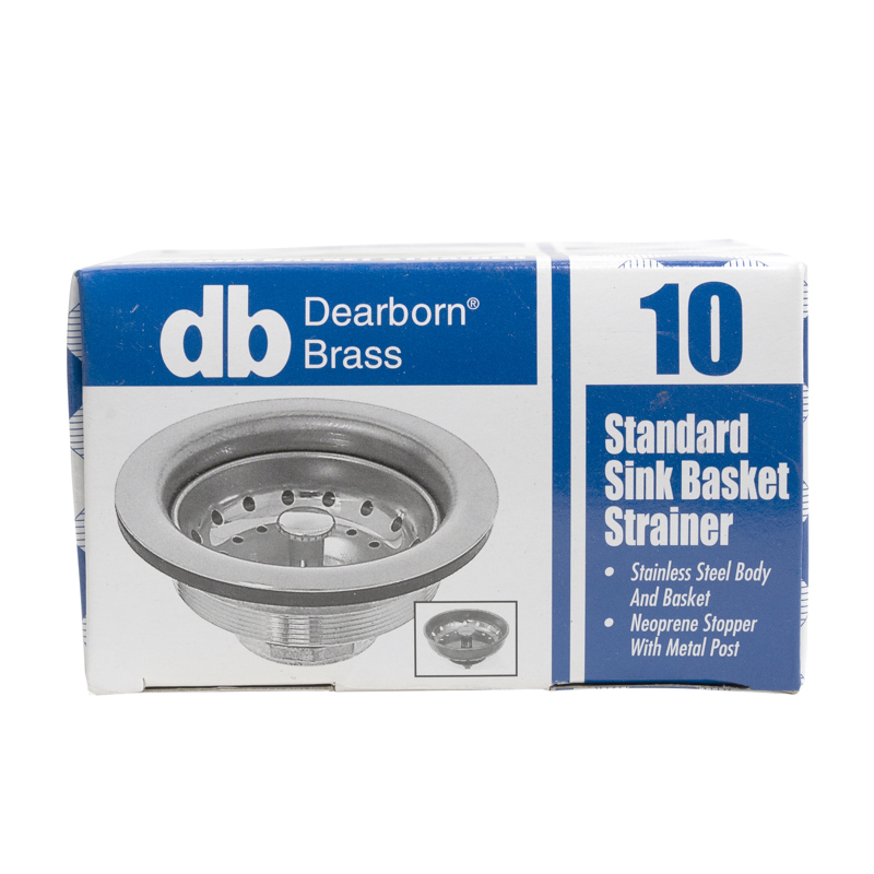 041193050410_P_001.jpg - Dearborn® 10 Standard Sink Basket Strainer, Stainless Steel Body and Basket. Rubber Stopper w/ Metal Post