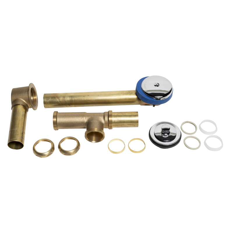 041193111272_H_002.jpg - Dearborn® Full Kit, Brass Tubular - 17 Ga. Uni-Lift Stopper with Chrome Finish Trim, Condensate Elbow