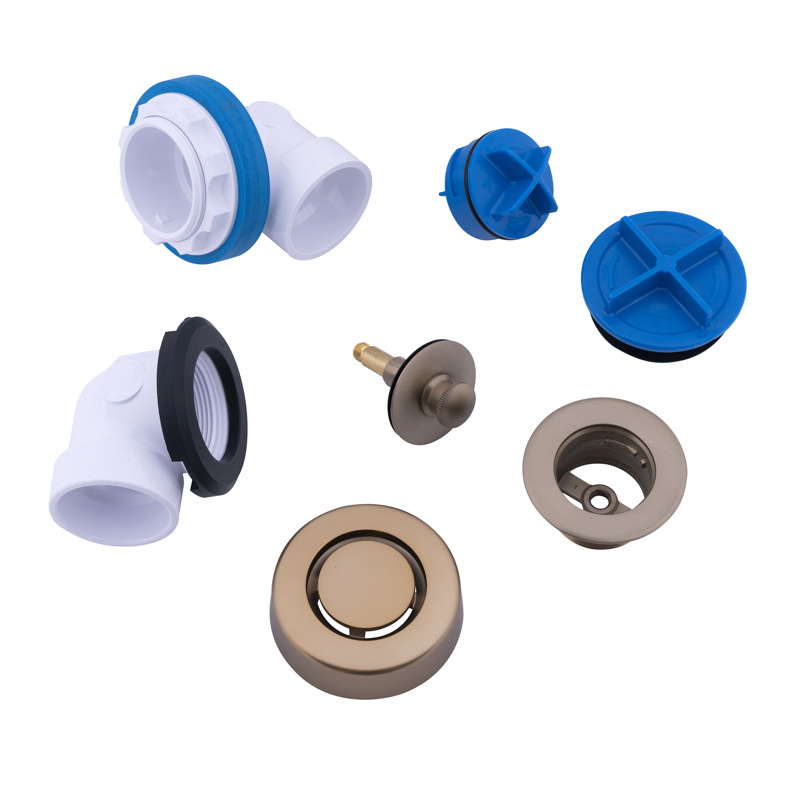 041193350060_C_001.jpg - Dearborn® True Blue® ABS Half Kit, Push n' Pull Stopper, with Test Kit, Brushed Gold, Finished Drain Spud