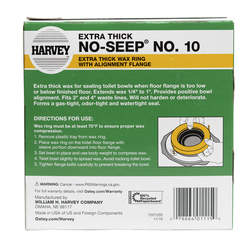 078864011159_P_004.jpg - Harvey™ No-Seep® 3 in. or 4 in. No. 10 Extra Thick Wax Gasket