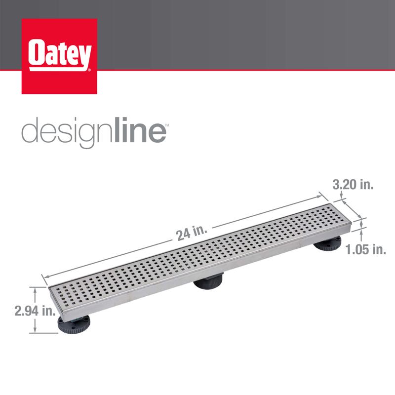 09_Designline_24in_INFO_001.jpg - Designline™ 24 in. Stainless Steel Linear Shower Drain with Matte Black Square Grate