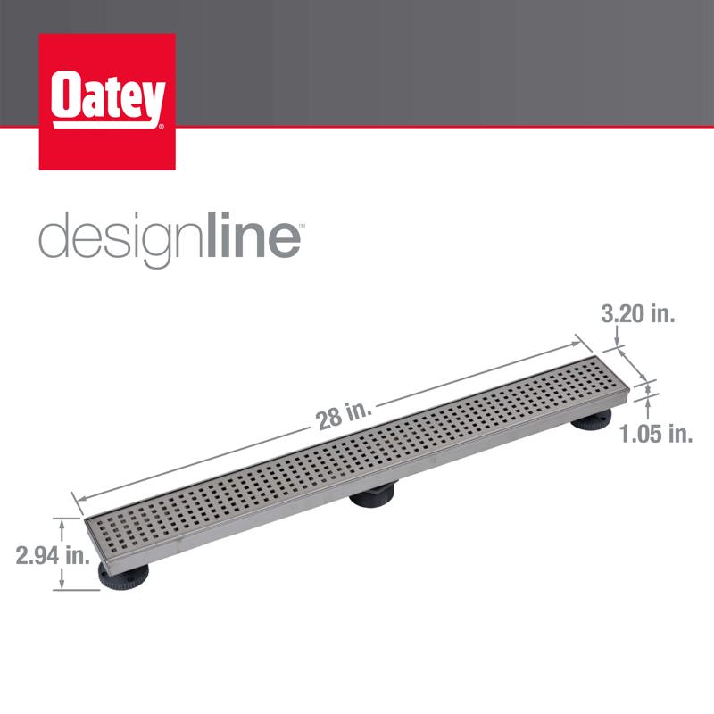 09_Designline_28in_INFO_001.jpg - Designline™ 28 in. Stainless Steel Shower Linear Drain Square Grate