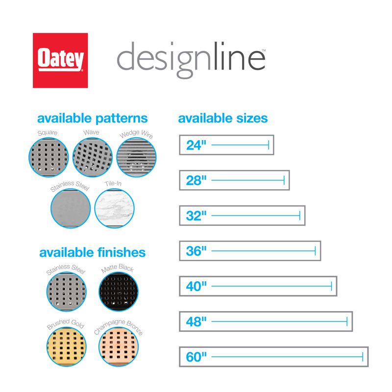 09_Designline_LinearDrain_INFO_002.jpg - Designline™ 28 in. Stainless Steel Shower Linear Drain Square Grate