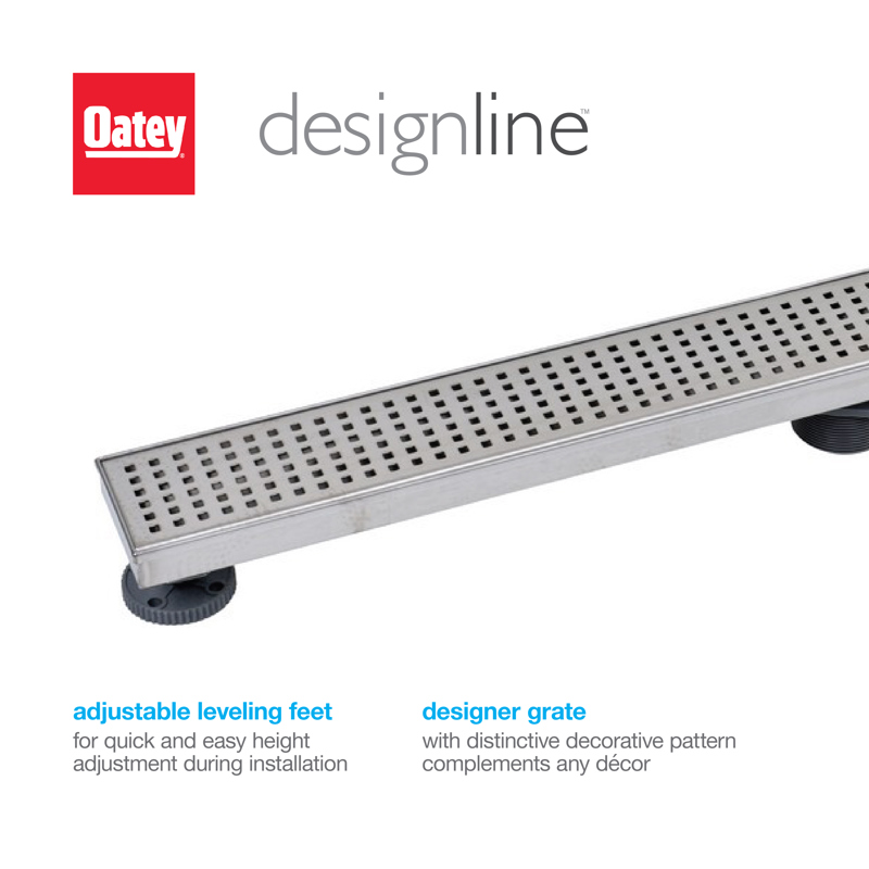 09_Designline_LinearDrain_SS_SQ_INFO_001.jpg - Designline™ 28 in. Stainless Steel Shower Linear Drain Square Grate