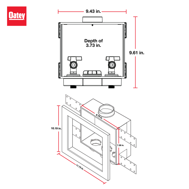11_SupplyBox_Quadtro_INFO_001.jpg - Oatey® Quadtro, 1/4 Turn, Copper Washing Machine Outlet Box – Display Box
