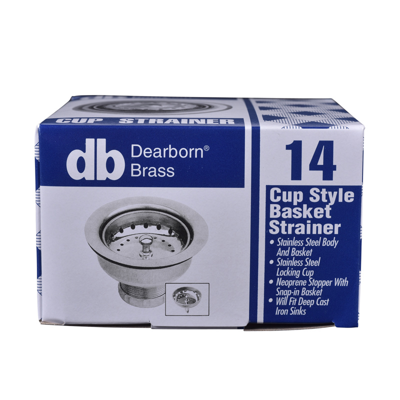 14_p.jpg - Dearborn® Shallow Cup Basket Strainer, Stainless Steel Body and Basket Shallow Locking Cup. Neoprene Stopper w/ Snap-In Basket w/ Bright. Flange. Length- 2-3/4 in.. Fits Deep Cast Iron Sinks