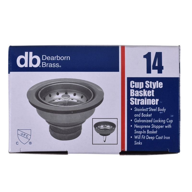 14_r.jpg - Dearborn® Shallow Cup Basket Strainer, Stainless Steel Body and Basket Shallow Locking Cup. Neoprene Stopper w/ Snap-In Basket w/ Bright. Flange. Length- 2-3/4 in.. Fits Deep Cast Iron Sinks