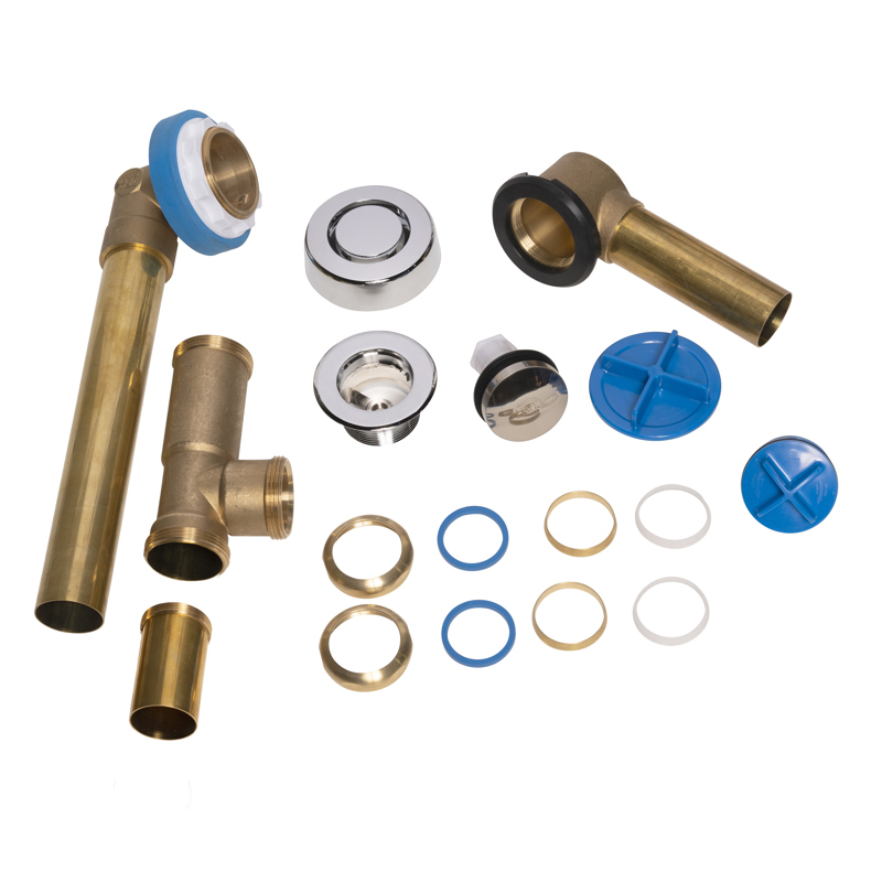 15_TrueBlueBrass1_C_001.jpg - Dearborn® True Blue® Brass Full Kit for Whirlpool Tubs, Touch Toe Stopper, with Test Kit, Slip Joint, Chrome