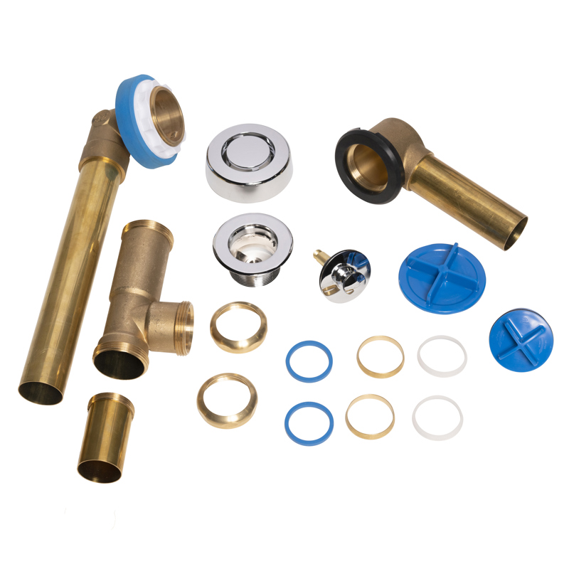 15_TrueBlueBrass5_C_001.jpg - Dearborn® True Blue® Brass Full Kit for Whirlpool Tubs, Push'n'Pull Stopper, with Test Kit, Slip Joint, Chrome