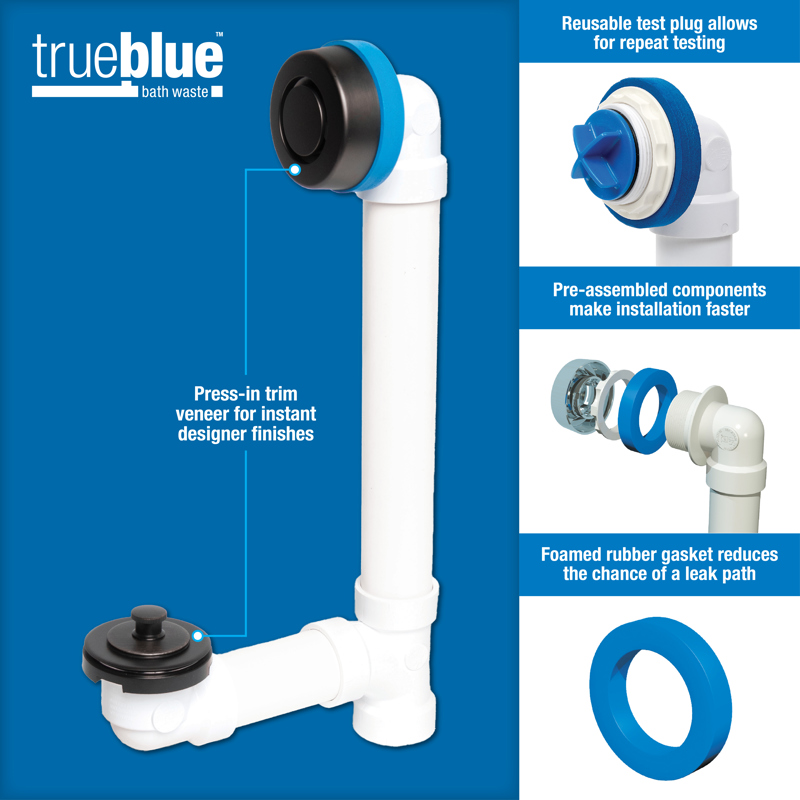 16_TrueBlue_INFO_001.jpg - Dearborn® True Blue® PVC Full Kit, Push n' Pull Stopper, with Test Kit, Brushed Nickel, Finished Drain Spud