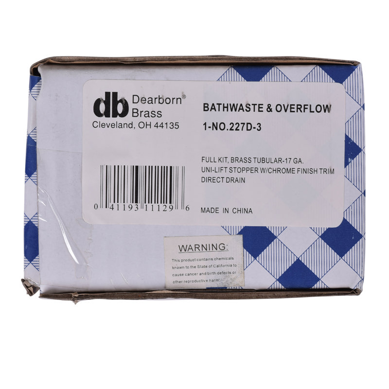 227D-3_r.jpg - Dearborn® Full Kit, Brass Tubular - 17 Ga. Uni-Lift Stopper with Chrome Finish Drain, Direct Drain