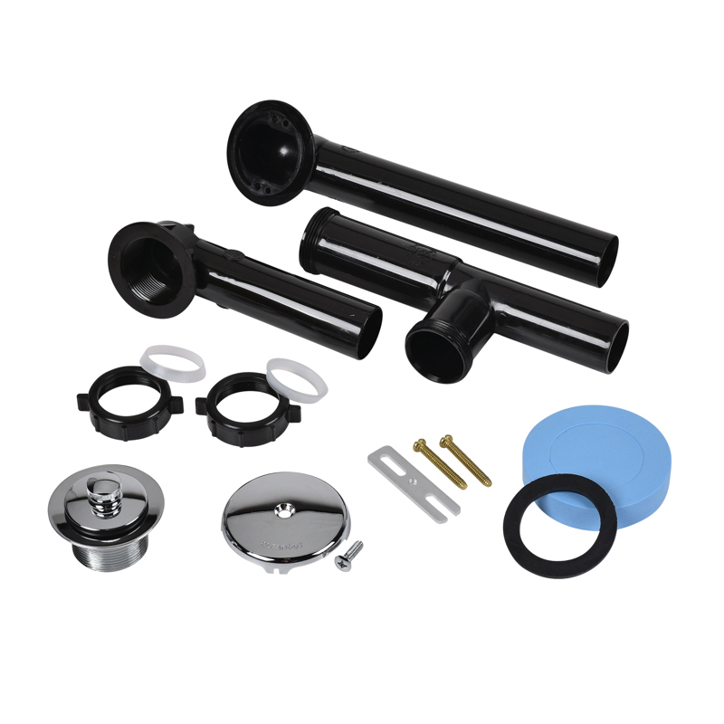 A8227_h.jpg - Dearborn® Full Kit, Plastic Tubular - Uni-Lift Stopper with Chrome Finish Trim, Zinc Drain Unit, 2 Hole Faceplate, Black