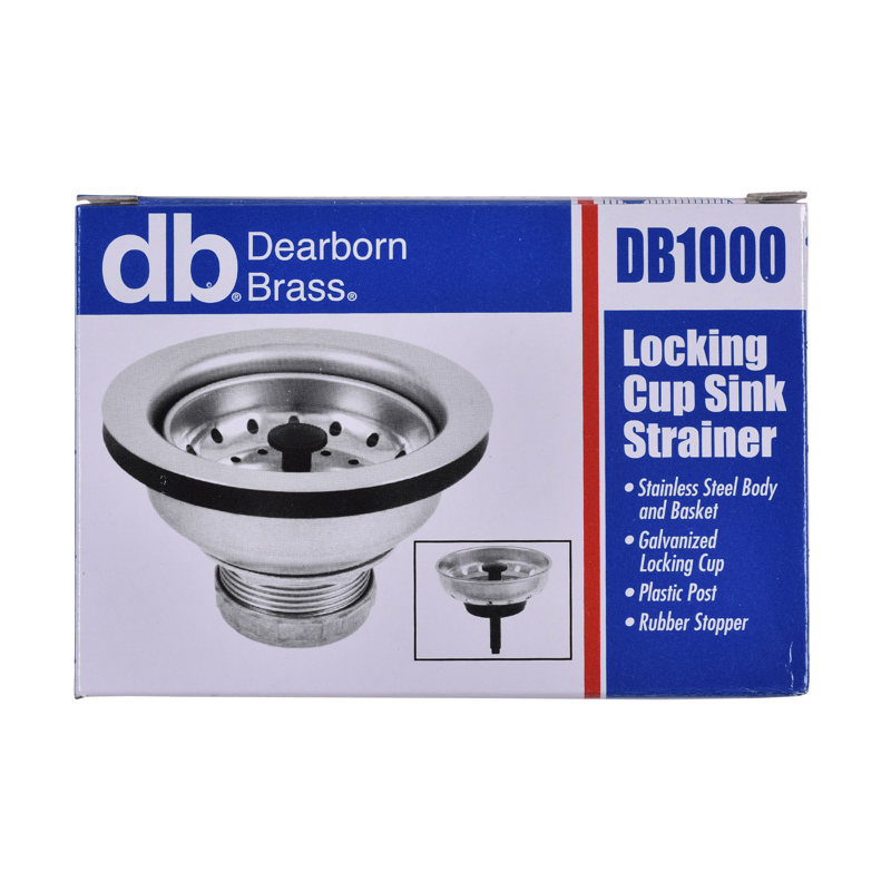 DB1000_p.jpg - Dearborn® Locking Cup Sink Basket Strainer, Stainless Steel Body and Basket, Galvanized Steel Locking Cup, Plastic Post and Rubber Stopper.