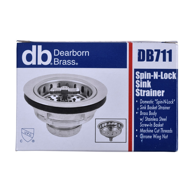 DB711_l.jpg - Dearborn® Spin-N-Lock Sink Basket Strainer, Chrome Plated Brass Body w/ Stainless Steel Screw-In Basket, Brass Turning Nut