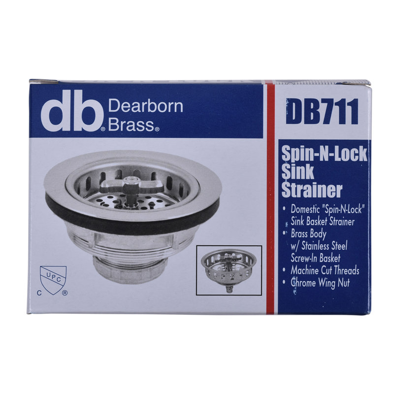 DB711_r.jpg - Dearborn® Spin-N-Lock Sink Basket Strainer, Chrome Plated Brass Body w/ Stainless Steel Screw-In Basket, Brass Turning Nut