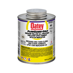 038753319186_H_001.jpg - Oatey® 16 oz. CPVC All Weather Flowguard Gold® 1-Step Yellow Cement with Ultraviolet Indicator