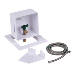 038753391458_H_001.jpg - Oatey® Square, 1/4 Turn, Copper, Low Lead, Ice Maker Outlet Box - Standard Pack, 6' SS Hose
