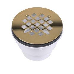 038753420479_H_001.jpg - Oatey® 2 in. 2-Part PVC Solvent Weld Shower Drain with Ultrashine® Polished Brass Strainer