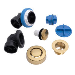 041193350039_C_001.jpg - Dearborn® True Blue® ABS Half Kit, Touch Toe Stopper, with Test Kit, Brushed Gold, Finished Drain Spud