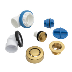 041193350091_C_001.jpg - Dearborn® True Blue® PVC Half Kit, Touch Toe Stopper, with Test Kit, Brushed Gold, Finished Drain Spud