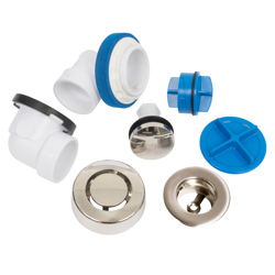041193462664_H_001.jpg - Dearborn® True Blue® PVC Half Kit, Touch Toe Stopper, with Test Kit, Brushed Nickel, Finished Drain Spud